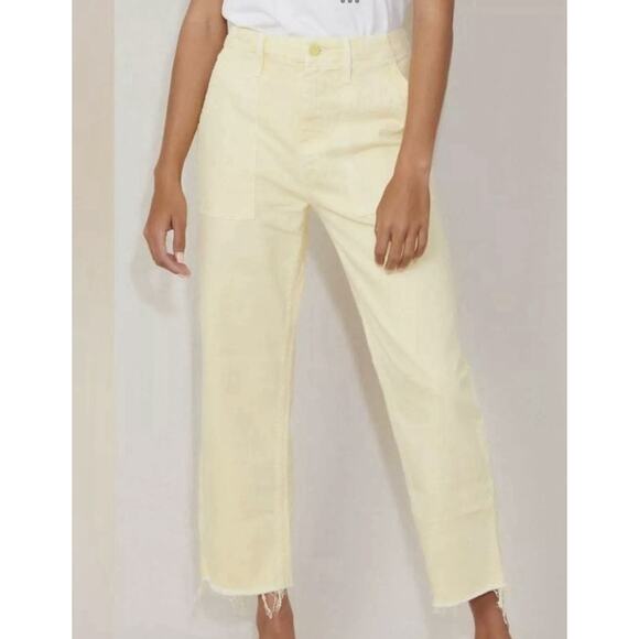 MOTHER Straight Patch Pocket Ankle Fray Jeans, Size 28, Butter Yellow Fall Denim - Picture 2 of 16